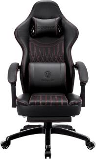 Dowinx Gaming Stuhl mit Frühling Kissen,Racing Gamer Stuhl mit Massage Lendenwirbelstütze, Ergonomischer Gaming Sessel mit Fußstütze Bürostuhl PU Leder Schwarz