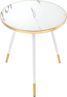 riess-ambiente Beistelltisch PARIS Ø45cm weiß / gold (Einzelartikel, 1-St), Wohnzimmer · Acrylglas · Metall · rund · Marmor-Design · Retro