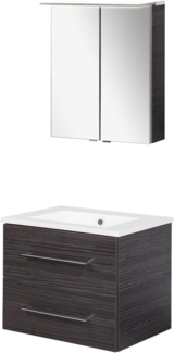 FACKELMANN B.PERFEKT Waschtisch Set mit Spiegelschrank 62 cm breit, Anthrazit, Waschbecken Keramik Weiß