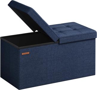 Songmics Sitzbank mit Stauraum, klappbare Sitztruhe, Aufbewahrungsbox, 38 x 76 x 38 cm, Deckel klappbar, bis 300 kg belastbar, für Flur, Wohnzimmer, Schlafzimmer, mitternachtsblau LSF046Q02