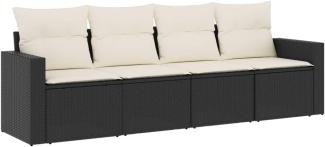 vidaXL 4-tlg. Garten-Sofagarnitur mit Kissen Schwarz Poly Rattan 3218666
