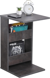 RICOO Kleiner Beistelltisch Holz 35 x 60 x 40 cm WM042-BG Couchtisch mit Stauraum Betonoptik Grau Wohnzimmertisch Kleiner Tisch Wohnzimmer Sofatisch Beistelltische C Form Konsolentisch