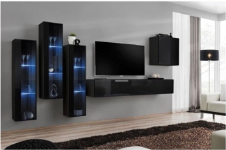 Hängende Wohnwand Switch XIII in Schwarz 330 x 160 cm 5-teilig