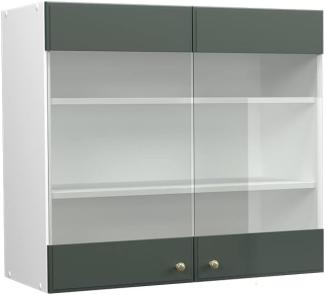 Küchenglasschrank Fame-Line Grün-Gold Landhaus 80 cm Vicco