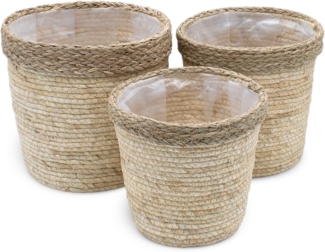 Spetebo Pflanzschale Seegras Pflanzkorb 3er Set natur - 25 / 23 / 19 cm (Set, 3 St, Pflanzkörbe), Rattan Pflanztopf mit Folie ausgekleidet