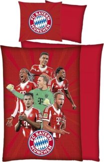 BERONAGE Wendebettwäsche FC Bayern München Bettwäsche Player Rot Linon / Renforcé, Baumwolle, 2 teilig, 135x200 + 80x80 cm