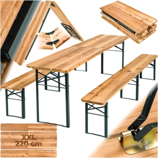 tectake® Bierzeltgarnitur, Festzeltgarnitur, Biertisch, Set 2X Bierbank 1x Tisch klappbar, als Gartenmöbel, Balkon Möbel oder zum Camping, platzsparend, wetterfest und robust