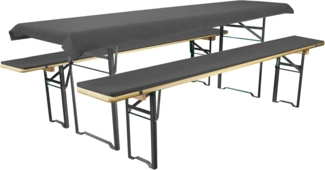 Brandsseller Auflagenset für Bierzeltgarnituren 3-teilig 2 Bankauflagen gepolstert 220x25 cm und 1 Tischdecke 240x70 cm für alle gängigen Festzeltgarnituren Bierbankauflagen Outdoor - Dunkelgrau