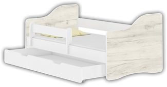 Jugendbett Kinderbett mit einer Schublade mit Rausfallschutz und Matratze Weiß ACMA HAPPY 140x70 160x80 180x80 (Eiche Weiß, 180x80 cm + Schublade)