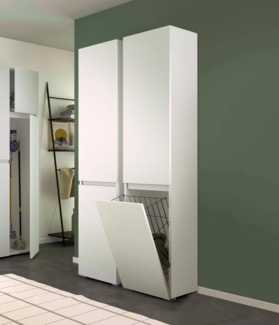 Dmora - Mehrzweck-Kleiderschrank mit 2 Türen Agapanto, Wäscheschrank mit 2 Türen, Badezimmersäule mit Wäschekorb, 100% Made in Italy, 45 x 37 x 195 cm, Weiß