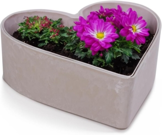 matches21 HOME & HOBBY Blumentopf Herz Pflanzschale für draussen Dekoschale sand beige 22 cm (1 St), Blumen-Schale als wetterfeste Friedhof-Schale Grab-Schmuck Grabschale