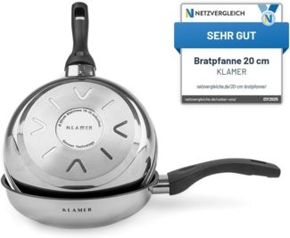 KLAMER Bratpfanne 20cm, antihaftbeschichtete Induktions-Pfanne, Premium Beschichtung, h…, Spülmaschinenfest, für alle Herdarten