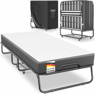 KESSER Gästebett 200x90 cm Klappbett faltbares Reisebett mit Metallrahmen für Erwachsene (Metall Bett inkl. Matratze aus Memory-Schaum, Räder & Schutzhülle) Mobiles Bett belastbar bis 250kg mit abnehmbarem Bezug