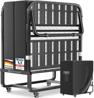 KESSER® Klappbett 200x90cm Gästebett inkl. Matratze aus Memory-Schaum & Rollen | faltbares Reisebett mit Metallrahmen für Erwachsene belastbar bis 250kg | Metallbett mit Schaumstoffmatratze & Cover Anthrazit / Weiß, Premium Komfort