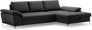 Cavadore Ecksofa Castiel mit Federkern / Eckcouch mit großem Longchair, Sitztiefenverstellung und mattschwarzen Metallfüßen / 301 x 89 x 176 / Echtleder, Schwarz