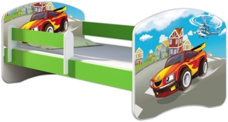 ACMA Kinderbett Jugendbett mit Einer Schublade und Matratze Grün mit Rausfallschutz Lattenrost II 140x70 160x80 180x80 (03 Racing Car, 160x80)