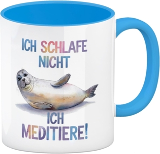 speecheese Tasse Robbe - schlafe nicht sondern meditiere Kaffeebecher in hellblau