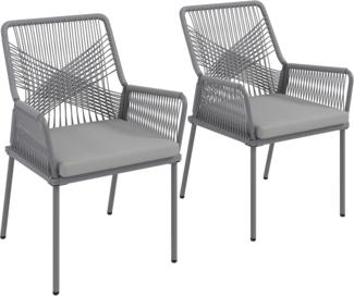 Outsunny Rattanstuhl 2er Set, mit Armlehne, Rückenlehne, abnehmbar Sitzkissen (Gartenstuhl aus Rattan, 2 St), Rattanstuhl für Garten, Balkon, Terrasse, Dunkelgrau