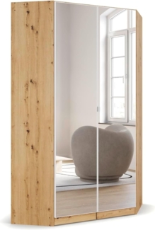 Rauch Möbel Nidda, Eckschrank mit 2 Spiegeltüren, Eck-Kleiderschrank, Kleiderschrank weiß, Garderobe, Schrank mit Stauraum, Drehtürenschrank, 2-türig, Farbe Weiß-Eiche Artisan, Holz, 117 x 197 x 104 cm