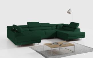 Ecksofa, Wohnzimmer U Couch, Polstersofa mit Bettkasten - GUSTAW-U - Dunkelgrün Stoff