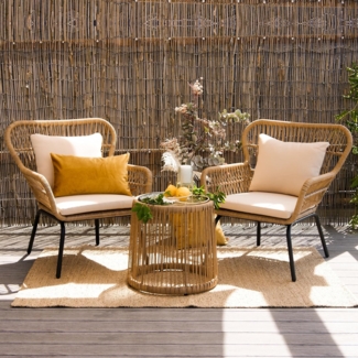 Lycce Balkonset Balkonmöbel Set 2 Personen 3 tlg Rattan Optik Balkon Möbel Terrasse, (3-tlg)