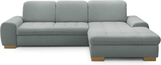 CAVADORE Sofaecke Lexi im Landhausstil / Sofa in L-Form mit XXL-Longchair rechts & Federkern / Inkl. Kopfteilverstellung / 275 x 82-99 x 173 / Flachgewebe: Hellblau