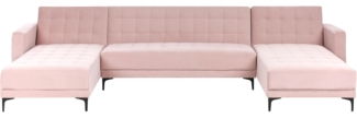 U-förmiges Modul Schlafsofa ABERDEEN Samtstoff Pastellrosa 5-Sitzer