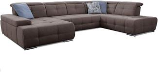 Cavadore Wohnlandschaft Mistrel mit Schlaffunktion / U-Form Bettsofa mit leichter Fleckentfernung dank Soft Clean / Geeignet für Haushalte mit Kindern, Haustieren /343 x 77 x 228 / braun