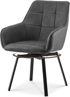 TUKAILAI Esszimmerstühle Drehbar, Drehstuhl esszimmer Kunstleder mit Armlehnen Rückenlehne Gepolsterter Sitz Metallbeine, Armlehnstuhl Küchenstühle Polsterstuhl Sessel für Küche (Grau)