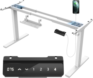 JUMMICO Dual-Motor Tischgestell Höhenverstellbar mit USB-Buchse und Kabelwanne, Elektrisch Höhenverstellbarer Schreibtisch Gestell mit Sitz-Steh-Erinnerungs und Rollen（Weiß）