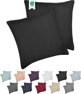 Barbons Kissenbezug 80x80 Schwarz 2er Set – 165 g/m² Oeko-TEX Zertifiziert Kopfkissenbezug 100% Jersey Baumwolle weiche Kissenbezüge Kissenhülle mit Reißverschluss (80x80-Schwarz)