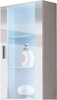 Hängevitrine Soho S02 (Farbe: Weiß / Weiß Hochglanz, mit blauer LED Beleuchtung)