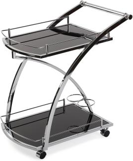 Versa Driana Wagen für Küche, Wohnzimmer oder Esszimmer, moderne Servierwagen, Maßnahmen (H x L x B) 73 x 46 x 66 cm, Glas und Metall, Farbe: Schwarz