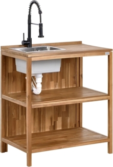 Outdoor-Kücheninsel mit Spüle VENOSA Akazienholz Braun Schwarz Braun