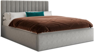 Polsterbett OVO - Bettkasten mit Gasdruckfedern - Doppelbett mit Lattenrost, Bett mit Polsterkopfteil, Bettgestell, Schlafzimmer, Velvet Stoff (Grau (Paros 05), 160 x 200 cm)
