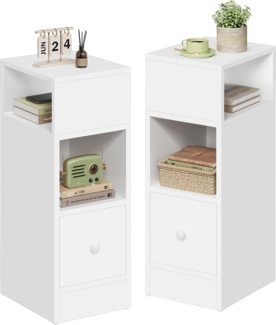 EUGAD 2er Set Nachttische schmal mit 2 offenen Ablagen 1 Schublade, schmaler Kleiner Nachtschrank im Schlafzimmer, 25 x 66 x 30 cm, Nachtkästchen Platzsparend, aus Holzwerkstoff, weiß, 0179ZZ-2