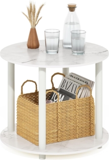 Furinno Turn-N-Tube Couchtisch aus Holz, rund, 2 Etagen, Marmor weiß, 60 cm breit