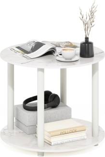 Furinno Turn-N-Tube Couchtisch aus Holz, rund, 2 Etagen, Marmor weiß, 60 cm breit