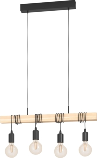 EGLO LED Hängelampe Townshend, 4-flammige Vintage Pendelleuchte über Esstisch, Deckenlampe hängend im Industrial Design, Esszimmerlampe aus hellem Holz und Stahl, FSC, inkl. E27 Leuchtmittel