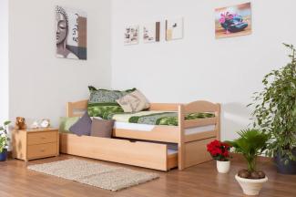 Einzelbett/Funktionsbett'Easy Premium Line' K1/h/s inkl. 2. Liegeplatz und 2 Abdeckblenden, 90x200 cm Buche Vollholz massiv Natur