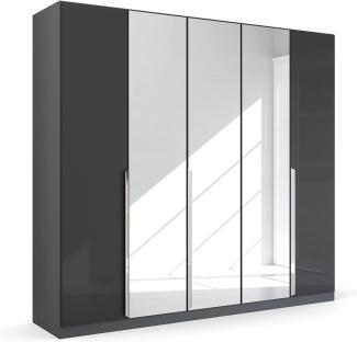 Kleiderschrank Drehtürenschrank Glamour | 5-türig | mit Spiegeltüren | effektgrau Hochglanz / grau metallic | 226x210