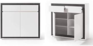 Kommode DURBAN Schrank weiß Lack matt Betonoptik 120 cm