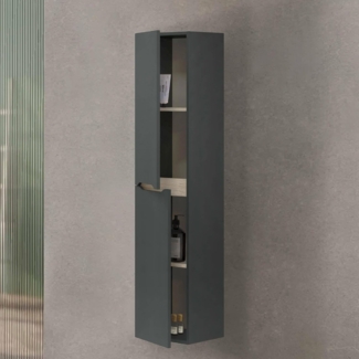 Dmora - Badezimmersäule Williamsburg, hängende Badezimmerwandeinheit mit 2 Türen, hoher Kleiderschrank, 31x26h135 cm, Anthrazit und Eiche