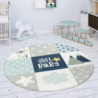 Kinderteppich »Chicos 554«, Paco Home, rund, Höhe 2 mm, Flachgewebe, Patchwork Design, mit Schriftzug & Regenbogen oder Sternen, Pastell-Farben, Kinderzimmer