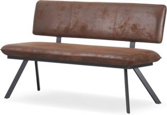 B&D home Sitzbank JUNA | Esszimmerbank 140cm gepolstert mit Rückenlehne Metallgestell für Esszimmer, Flur | industrial | Wildleder Optik Braun