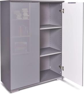 Aktenschrank Mehrzweckschrank Schrank B 80,2 cm x H 109,5 cm x T 35 cm Ordnerschrank Büroschrank Bücherschrank Büromöbel Klein Grau/Hochglanz Grau