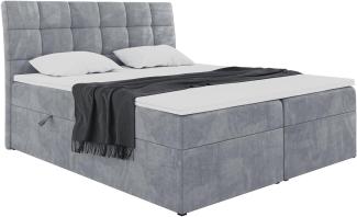 MEBLINI Boxspringbett DRAGO 180x200 cm mit Bettkasten - H4/Grau Samt Polsterbett - Doppelbett mit Topper & Taschenfederkern-Matratze