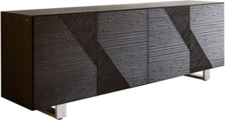 Sideboard Tereos 200 cm Esche Dunkelbraun 3D Effekt 4 Türen Kufe Edelstahl gebürstet