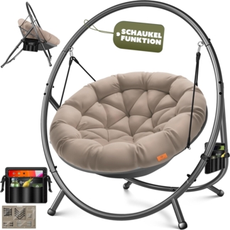 KESSER® Hängesessel mit Gestell BALI Hängeschaukel Hängestuhl bis 150kg für Indoor und Outdoor + Kissen & Seitentasche Hängekorb Stahlgestell & Schaumstoff Sitzpolster ideal für Wohnzimmer & Garten Taupe