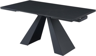 Vente-unique - Esstisch ausziehbar - 6 bis 10 Personen - Sicherheitsglas, Keramik & Metall - Marmor-Optik Schwarz - LOZIPA von Pascal MORABITO